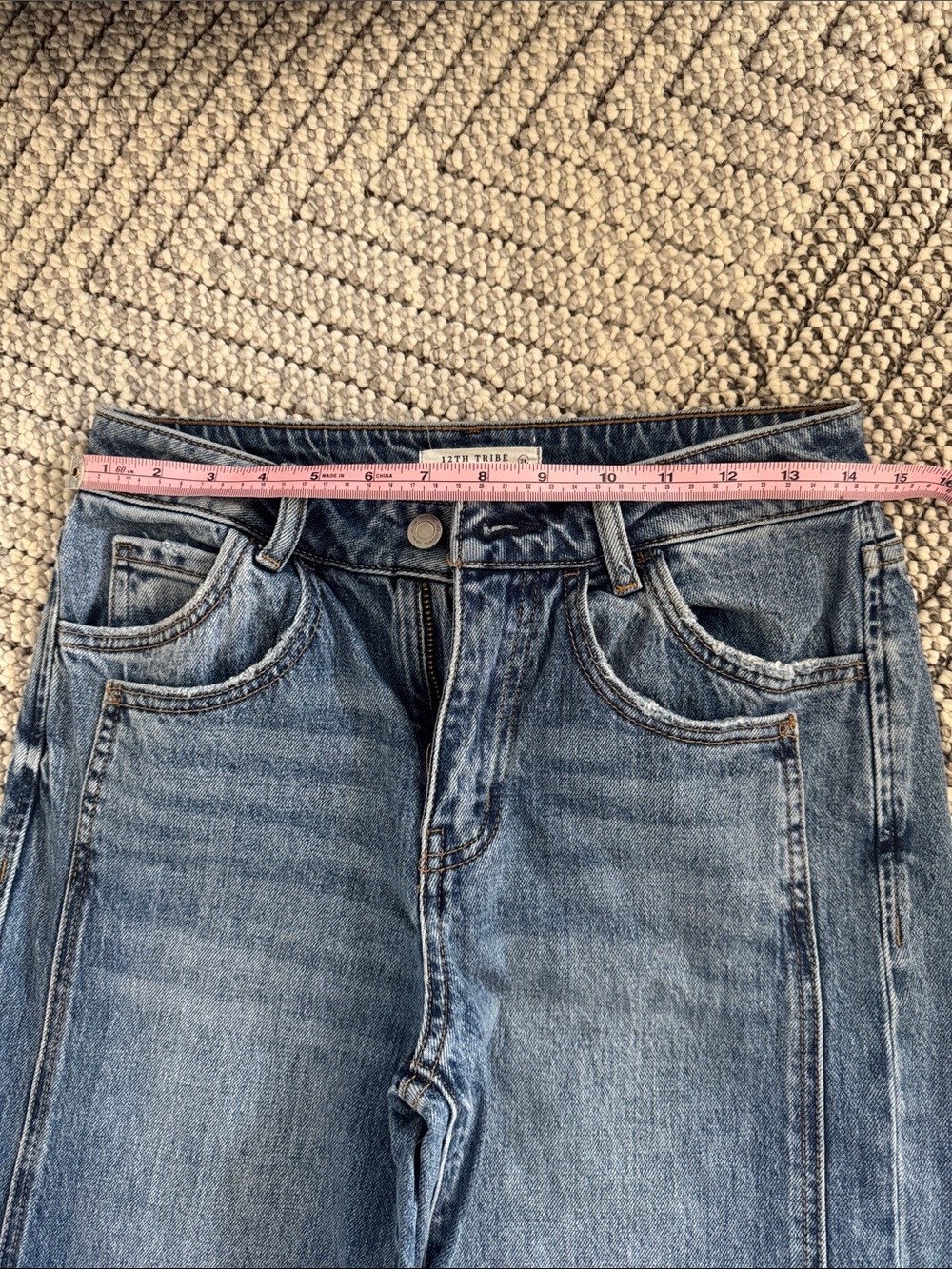 12th Tribe Wide Straight Leg Jeans in Medium Blue Denim - Picture 10 of 11
